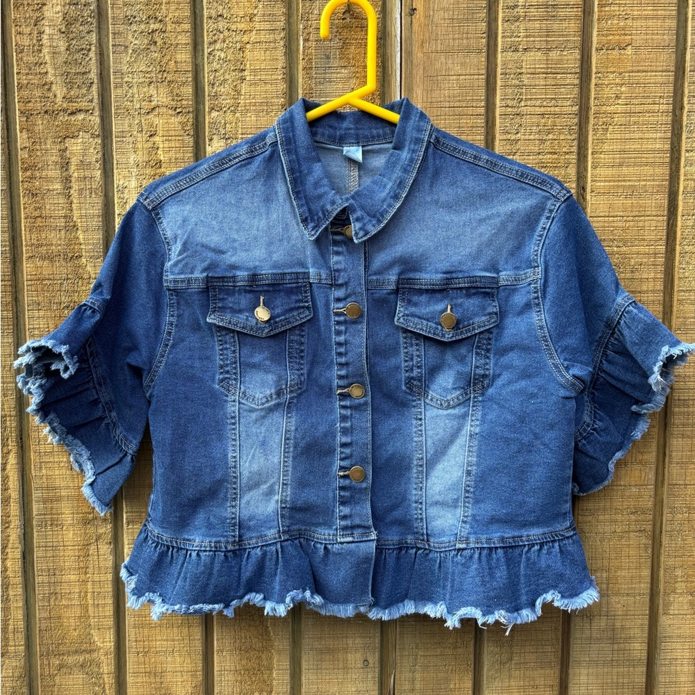 Denim Ruffle Hem Jacket